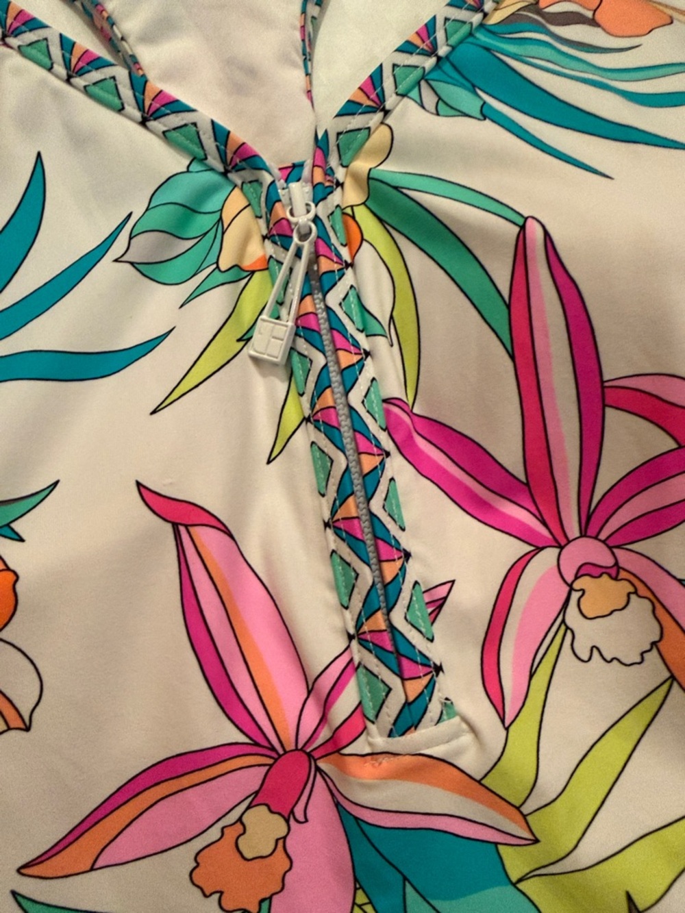Beach House Turquoise and White Swim Top with Geometric Accent - Picture 8 of 14